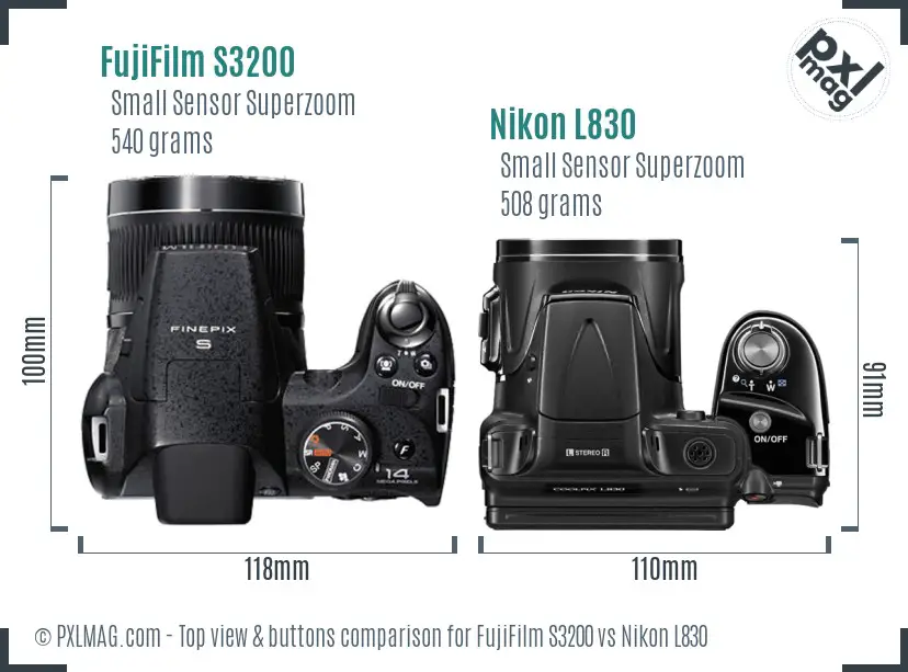 FujiFilm S3200 vs Nikon L830 top view buttons comparison