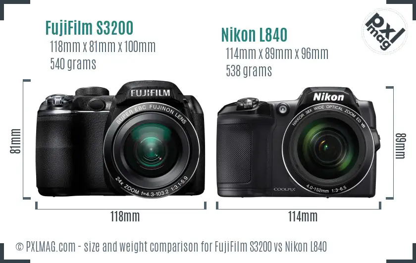 FujiFilm S3200 vs Nikon L840 size comparison