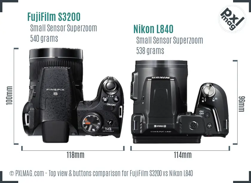 FujiFilm S3200 vs Nikon L840 top view buttons comparison