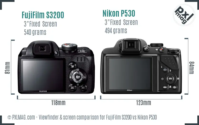 FujiFilm S3200 vs Nikon P530 Screen and Viewfinder comparison