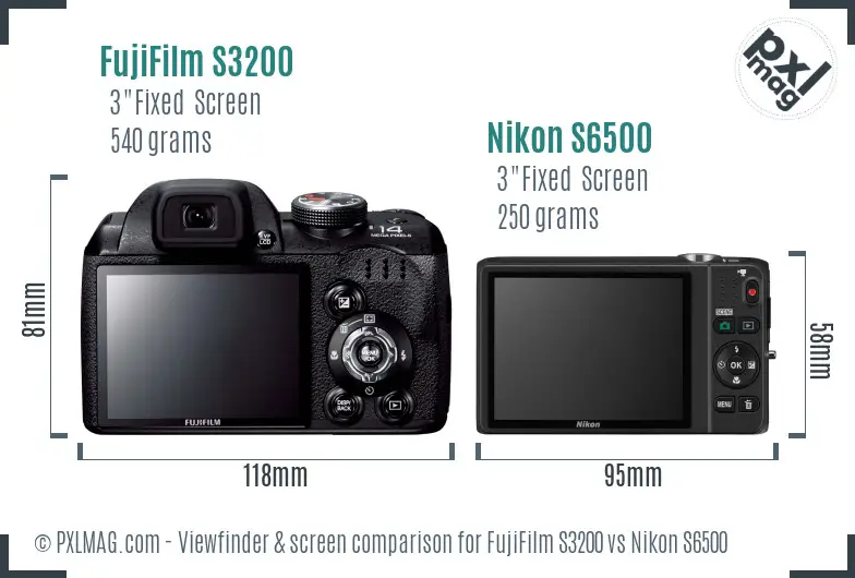 FujiFilm S3200 vs Nikon S6500 Screen and Viewfinder comparison