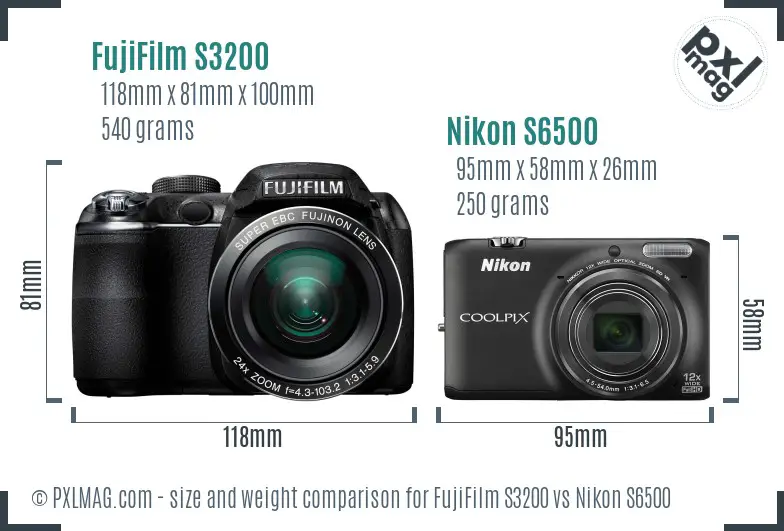 FujiFilm S3200 vs Nikon S6500 size comparison