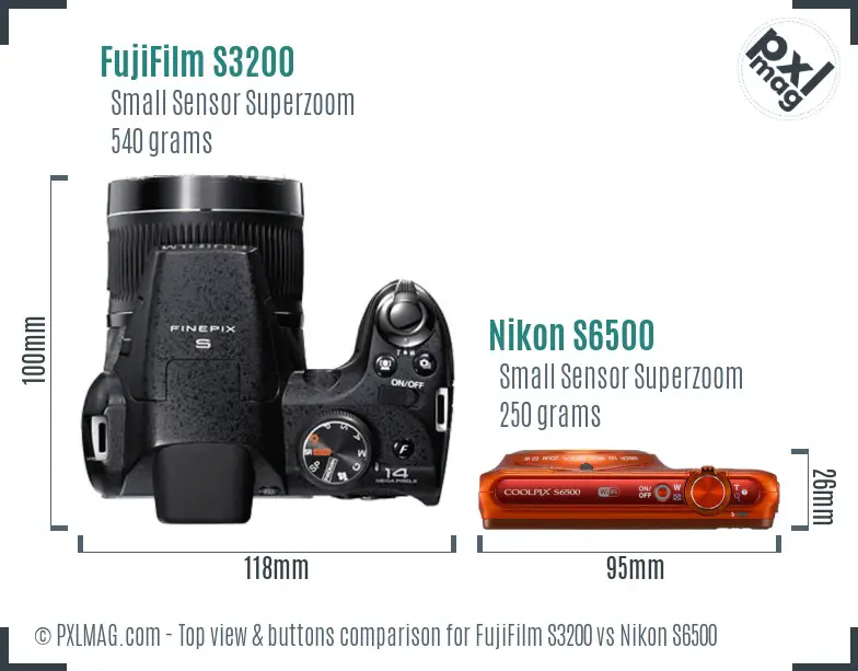 FujiFilm S3200 vs Nikon S6500 top view buttons comparison