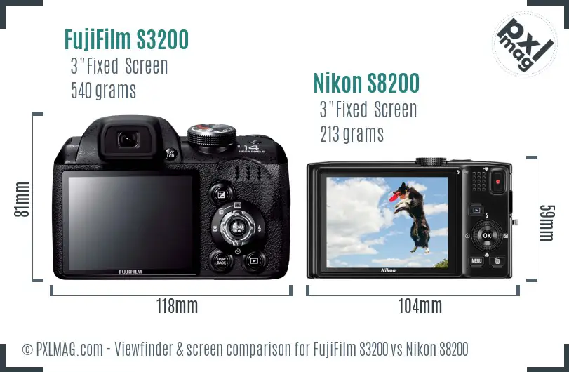 FujiFilm S3200 vs Nikon S8200 Screen and Viewfinder comparison