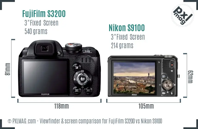FujiFilm S3200 vs Nikon S9100 Screen and Viewfinder comparison