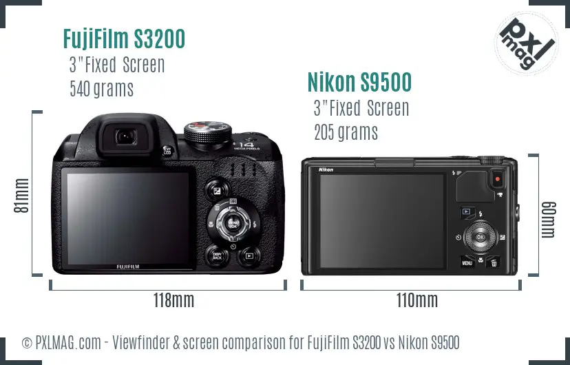 FujiFilm S3200 vs Nikon S9500 Screen and Viewfinder comparison