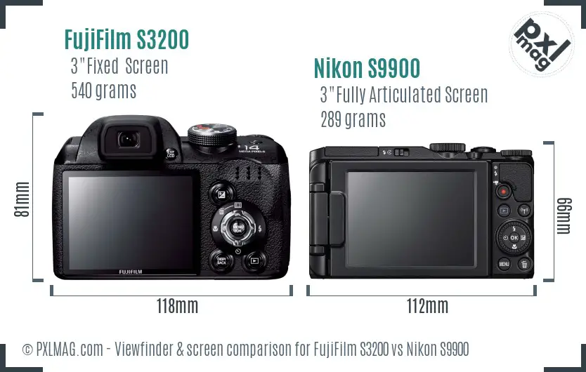 FujiFilm S3200 vs Nikon S9900 Screen and Viewfinder comparison