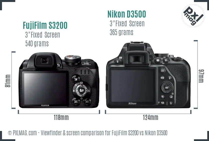 FujiFilm S3200 vs Nikon D3500 Screen and Viewfinder comparison