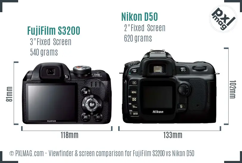 FujiFilm S3200 vs Nikon D50 Screen and Viewfinder comparison