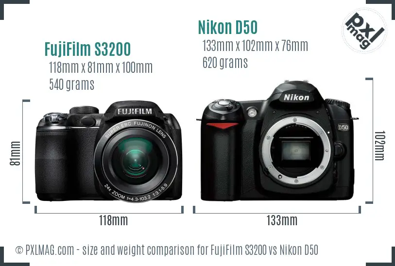 FujiFilm S3200 vs Nikon D50 size comparison