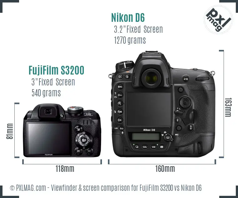 FujiFilm S3200 vs Nikon D6 Screen and Viewfinder comparison