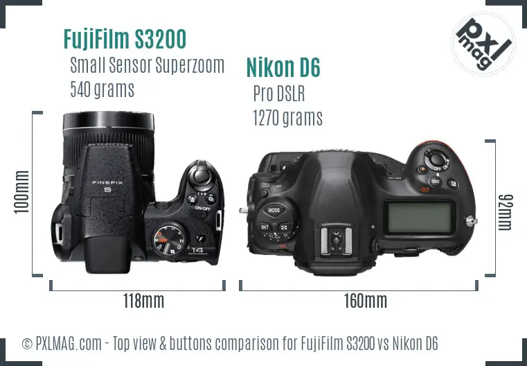 FujiFilm S3200 vs Nikon D6 top view buttons comparison