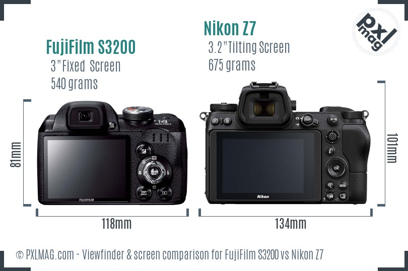 FujiFilm S3200 vs Nikon Z7 Screen and Viewfinder comparison