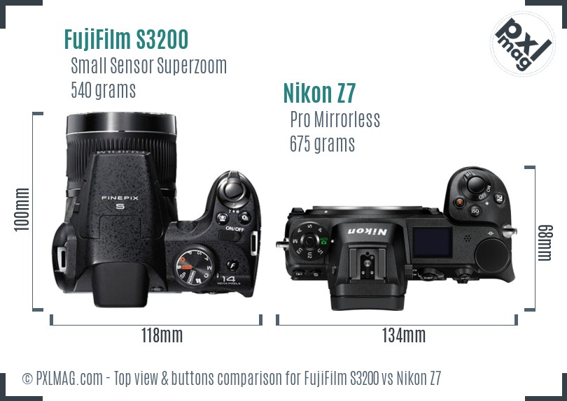 FujiFilm S3200 vs Nikon Z7 top view buttons comparison