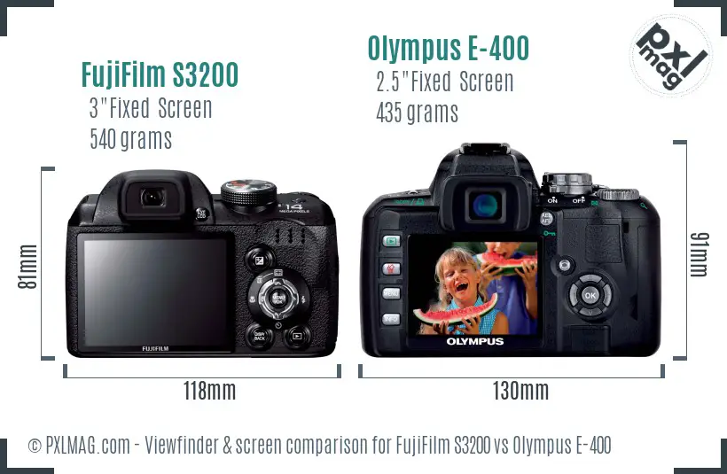FujiFilm S3200 vs Olympus E-400 Screen and Viewfinder comparison