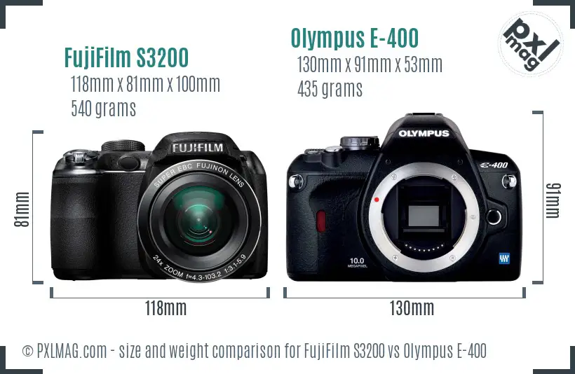 FujiFilm S3200 vs Olympus E-400 size comparison