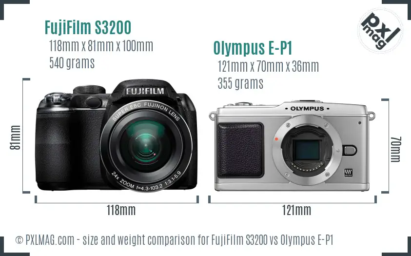 FujiFilm S3200 vs Olympus E-P1 size comparison