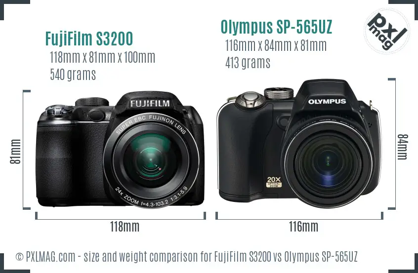 FujiFilm S3200 vs Olympus SP-565UZ size comparison