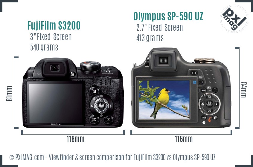FujiFilm S3200 vs Olympus SP-590 UZ Screen and Viewfinder comparison