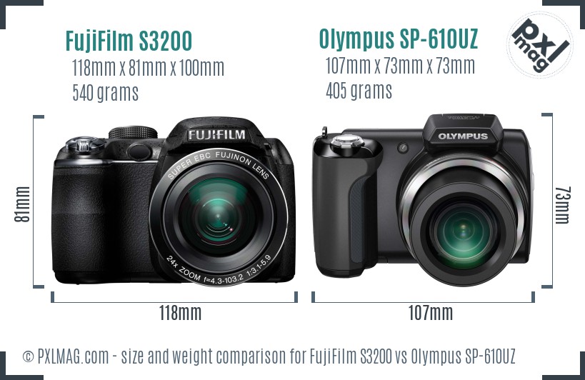 FujiFilm S3200 vs Olympus SP-610UZ size comparison