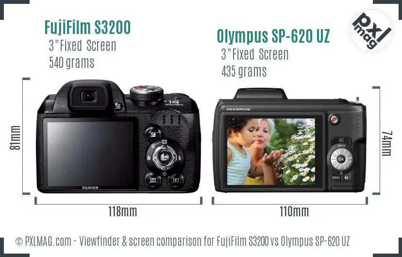 FujiFilm S3200 vs Olympus SP-620 UZ Screen and Viewfinder comparison FujiFilm S3200 vs Olympus SP-620 UZ Screen and Viewfinder comparison