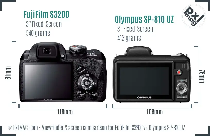 FujiFilm S3200 vs Olympus SP-810 UZ Screen and Viewfinder comparison