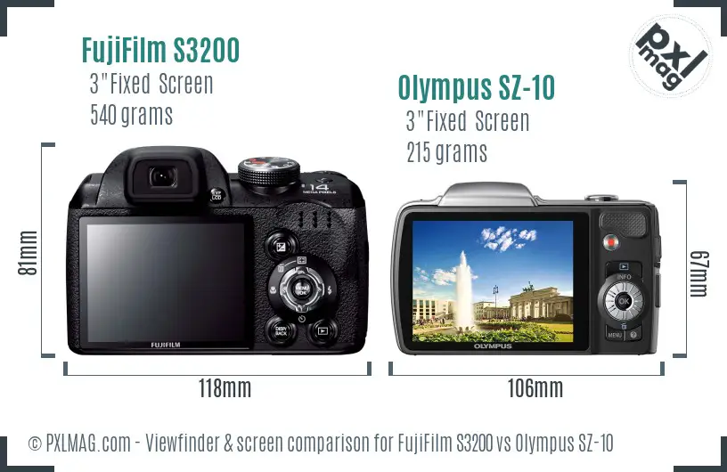 FujiFilm S3200 vs Olympus SZ-10 Screen and Viewfinder comparison FujiFilm S3200 vs Olympus SZ-10 Screen and Viewfinder comparison