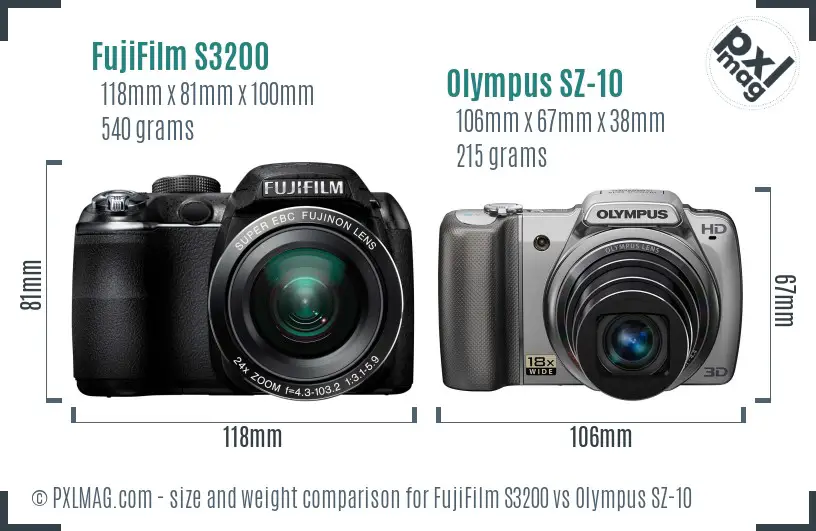 FujiFilm S3200 vs Olympus SZ-10 size comparison FujiFilm S3200 vs Olympus SZ-10 size comparison