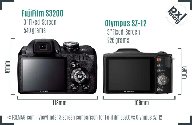 FujiFilm S3200 vs Olympus SZ-12 Screen and Viewfinder comparison