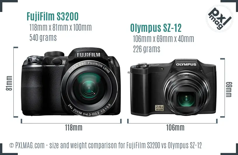 FujiFilm S3200 vs Olympus SZ-12 size comparison