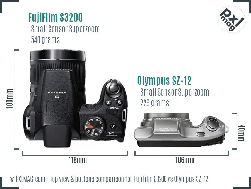 FujiFilm S3200 vs Olympus SZ-12 top view buttons comparison