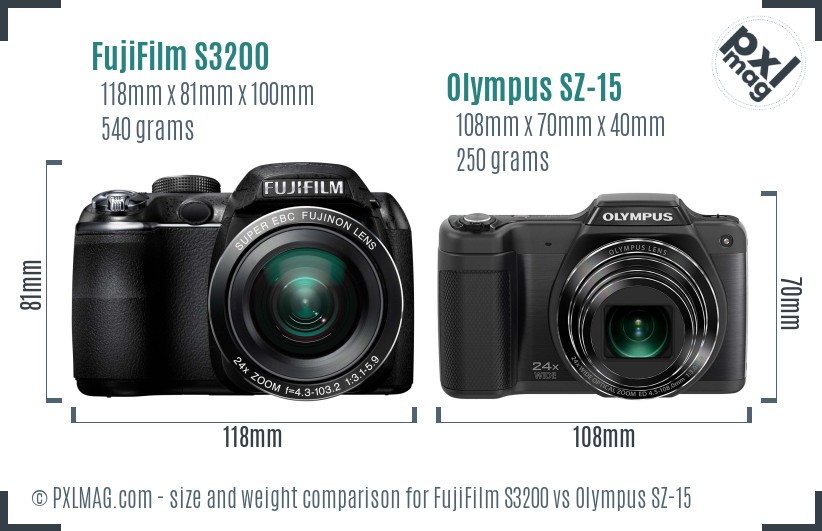 FujiFilm S3200 vs Olympus SZ-15 size comparison