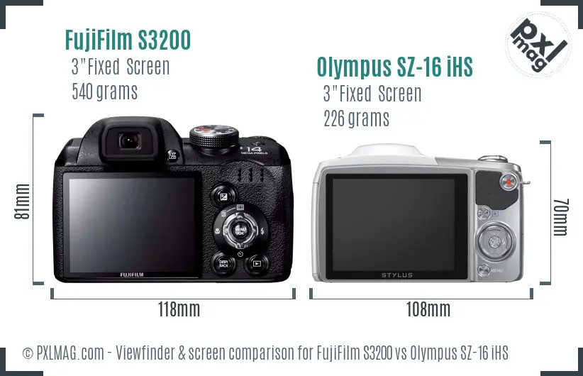 FujiFilm S3200 vs Olympus SZ-16 iHS Screen and Viewfinder comparison FujiFilm S3200 vs Olympus SZ-16 iHS Screen and Viewfinder comparison