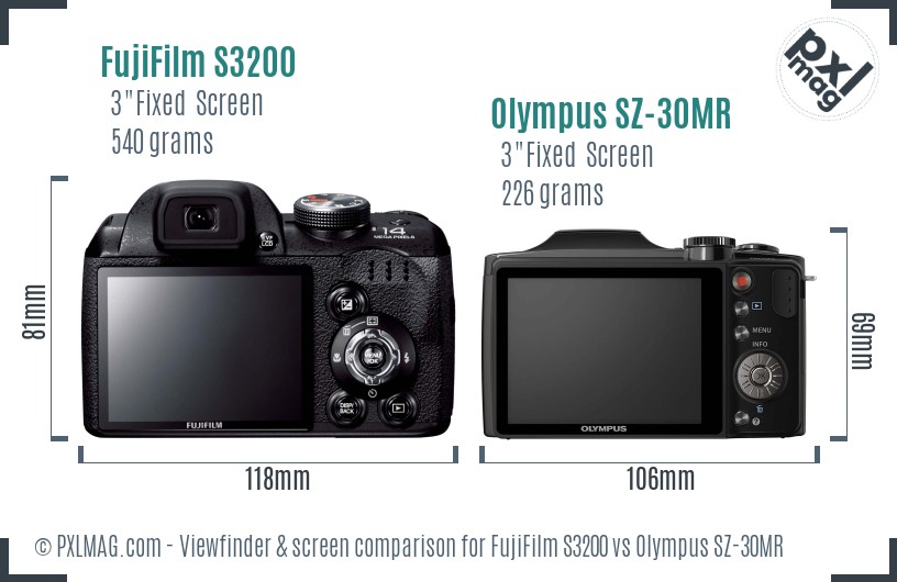 FujiFilm S3200 vs Olympus SZ-30MR Screen and Viewfinder comparison