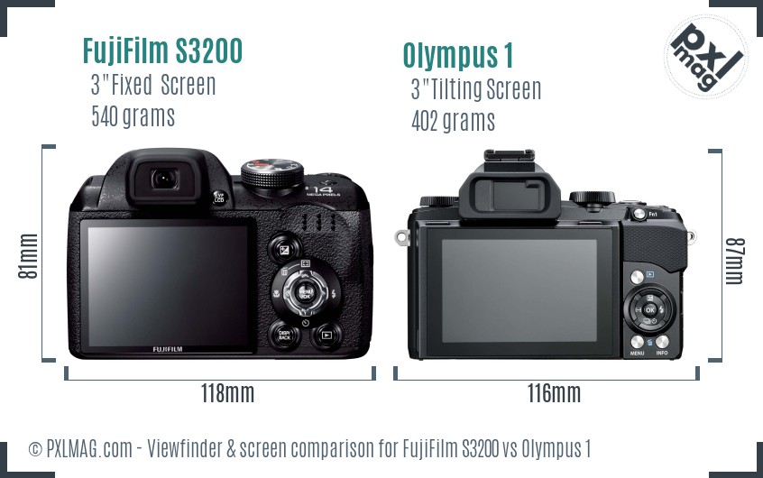 FujiFilm S3200 vs Olympus 1 Screen and Viewfinder comparison