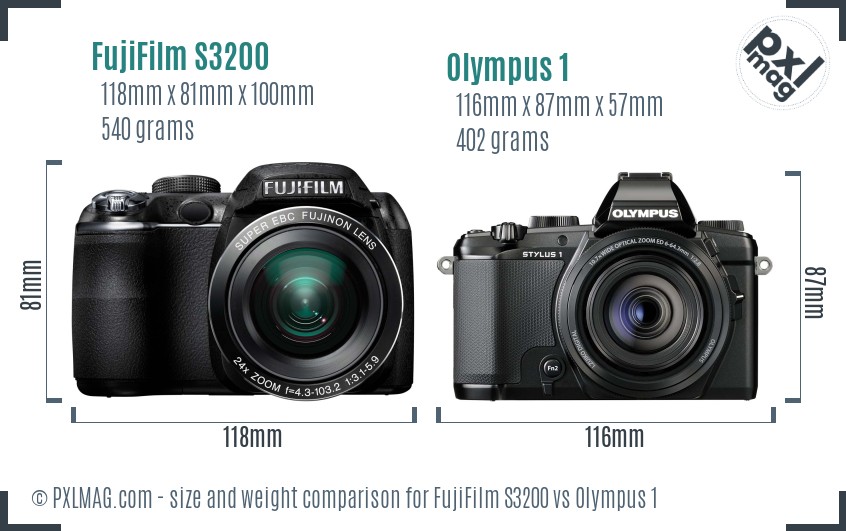 FujiFilm S3200 vs Olympus 1 size comparison