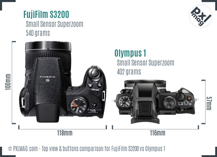 FujiFilm S3200 vs Olympus 1 top view buttons comparison