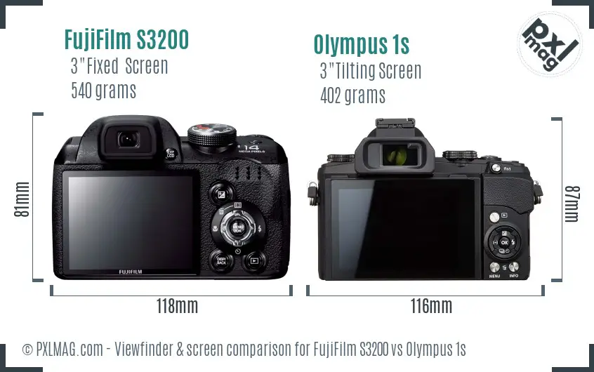 FujiFilm S3200 vs Olympus 1s Screen and Viewfinder comparison