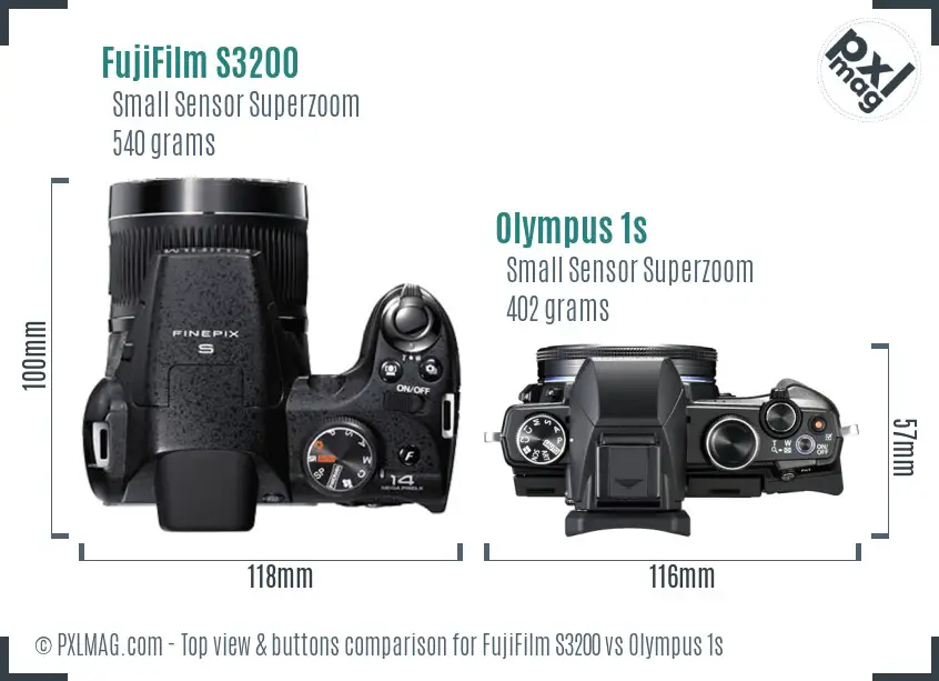 FujiFilm S3200 vs Olympus 1s top view buttons comparison