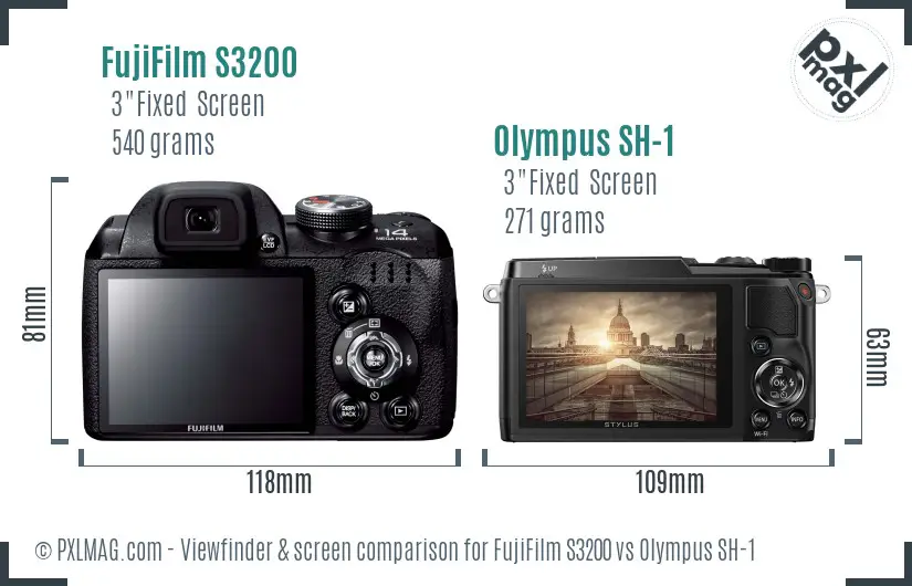 FujiFilm S3200 vs Olympus SH-1 Screen and Viewfinder comparison