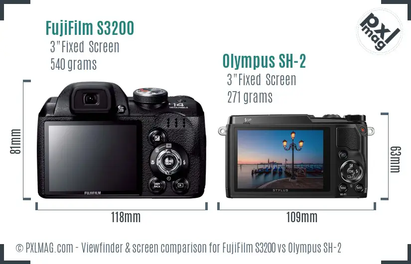 FujiFilm S3200 vs Olympus SH-2 Screen and Viewfinder comparison
