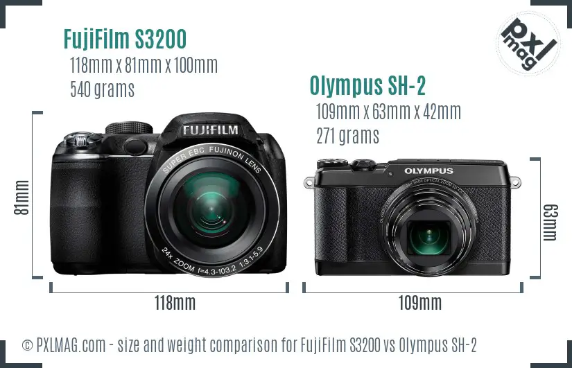 FujiFilm S3200 vs Olympus SH-2 size comparison