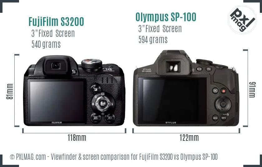 FujiFilm S3200 vs Olympus SP-100 Screen and Viewfinder comparison