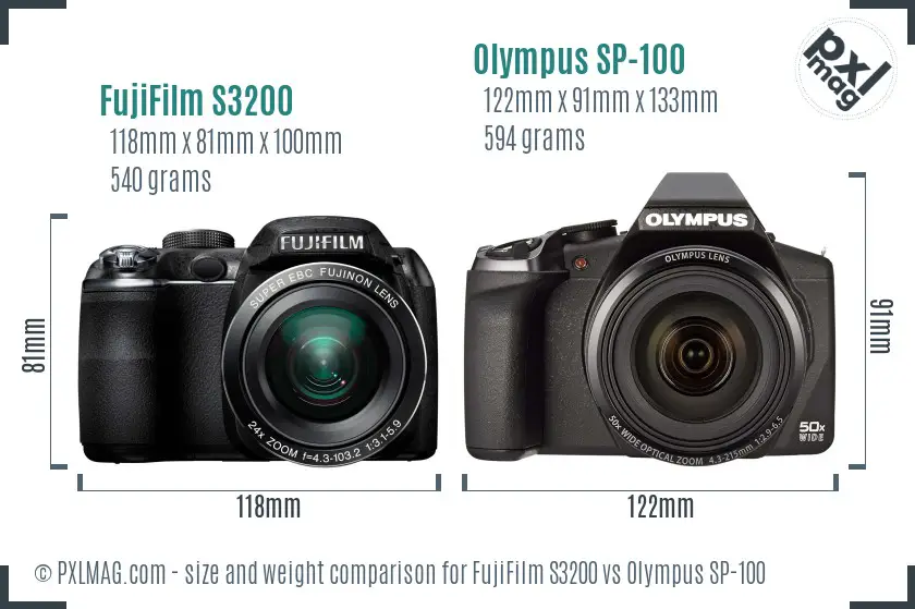 FujiFilm S3200 vs Olympus SP-100 size comparison