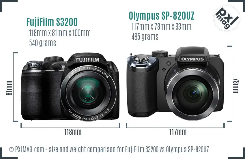 FujiFilm S3200 vs Olympus SP-820UZ size comparison