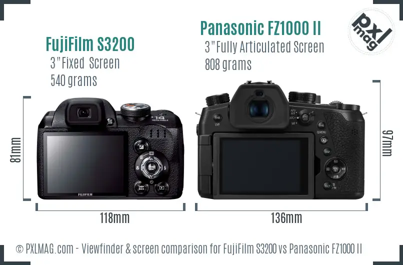 FujiFilm S3200 vs Panasonic FZ1000 II Screen and Viewfinder comparison