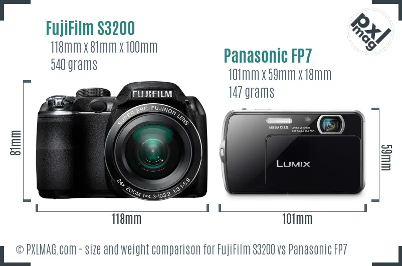 FujiFilm S3200 vs Panasonic FP7 size comparison