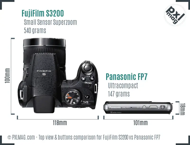 FujiFilm S3200 vs Panasonic FP7 top view buttons comparison
