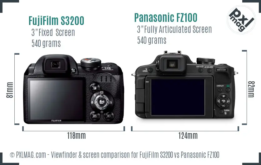 FujiFilm S3200 vs Panasonic FZ100 Screen and Viewfinder comparison