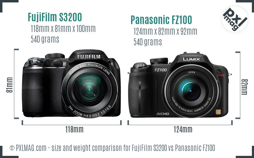 FujiFilm S3200 vs Panasonic FZ100 size comparison